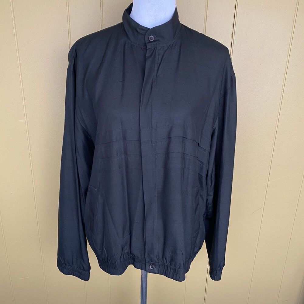Bocci women XL 100% silk full zip jacket w/mock collar black